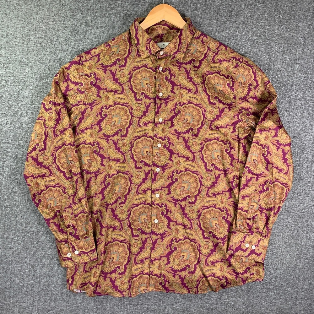 Etro Milano Shirt Men 46 Paisley Floral Button Up Italy Made Modern Dapper